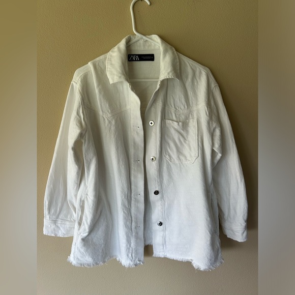 White Zara Denim Jean Jacket Size XS - Picture 3 of 6